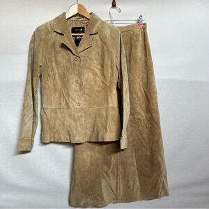 Brandon Thomas Tan Suede Maxi Skirt Set